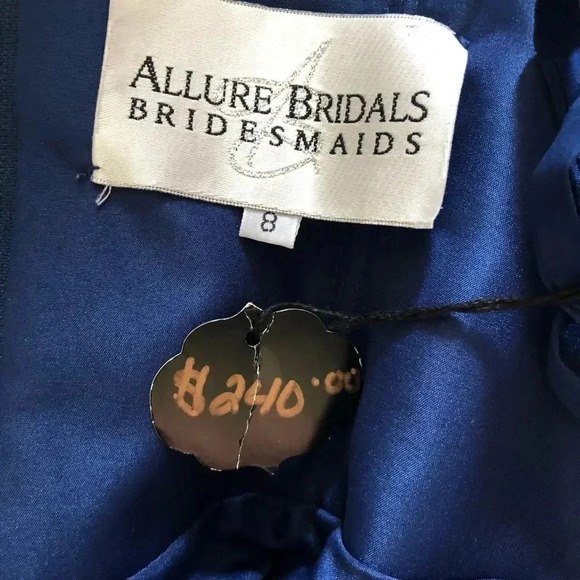 New Allure Bridals black, silver long matalic strapless mod gown size 6/8 - Picture 9 of 14